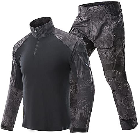 CHERISH G3 Herren Camouflagejacke und Hose, Militär-Jagduniform, 2-teiliges Set, Paintball-Ausrüstung, Schwarze Python, XXL