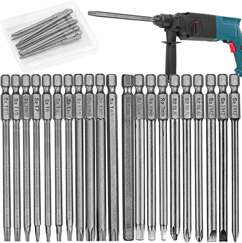 iRenXiao Punta per Cacciavite Esagonale, Set di Cacciaviti a Testa Lunga da 1/4 di Pollice, Testa a Vite Torx in Acciaio S2 con Testa a Vite Magnetica e Professionale. 21 pezzi da 100 mm