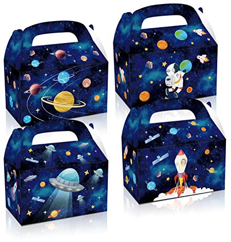 Scatole regalo per feste nello spazio esterno 12 pezzi Scatole per bomboniere per feste di compleanno per astronauta Planet Goodie Treat Bags Scatole per caramelle a tema galassia