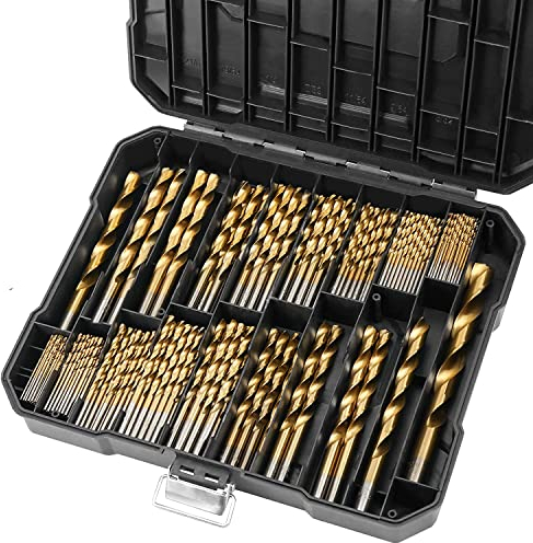 YWHWXB Titanium Drill Bit Set - 99Pcs Hex Shank High Speed Steel Twist Drill Kit for Drilling Wood/Metal Sheet/Plastic,1/16'' to 3/8'' with Plastic Case Stroage, Gold