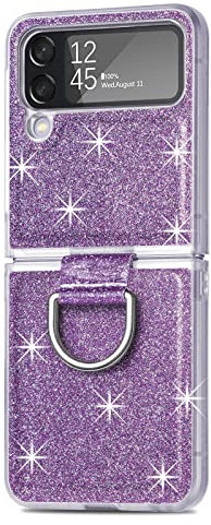 Glitter Case for Samsung Galaxy Z Flip 4 5G, Slim-Fit Soft Silicone TPU Protective Case with Ring Holder Kickstand Shockproof Bling Folding Phone Cover for Samsung Galaxy Z Flip 4 5G - Purple