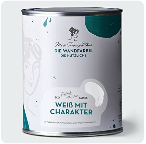 MissPompadour abwaschbare Wandfarbe Weiß mit Charakter 1L - hohe Deckkraft & Ergiebigkeit - matte, scheuerbeständige Innenfarbe - geruchsarm, wasserbasiert, atmungsaktiv - Die Nützliche