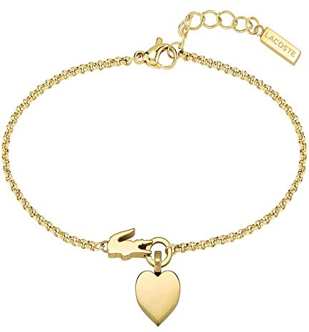 Lacoste Damen Gliederarmband Kollektion LOVE MY CROC aus Edelstahl (Gold oder Silber) mit Herz- und Krokodilanhängern
