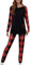 EFOFEI Damen Langarm Rundhals Schlafanzug Comfy Homewear Sportanzug Schlafanzug Set Casual Sweatsuit Baggy Jogger Pant Plaid Rot XS