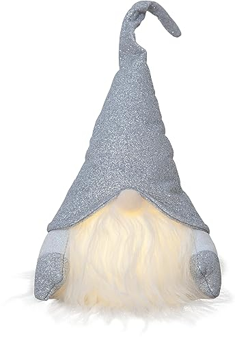 EGLO LED Weihnachtsdeko, Leuchtfigur Wichtel, Weihnachtswichtel aus Stoff mit Kunststoffkörper in grau und weiß, batteriebetriebene Figur Weihnachten, warmweiß