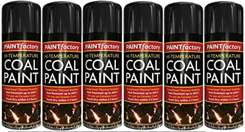 AMBERLINNEN LTD 6 x 400ml Heat Resistant Matt Black Coal Spray Paint High Temperature BBQ