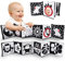 Weysoo Kontrastbuch Baby,Schwarz Weiß Doppelseitig Baby Stoffbuch, Soft Bilderbuch aus Stoff, Klingendes Wahrnehmungs-Lernspielzeug mit Spiegel, Geschenke für Jungen Mädchen -Tierstil