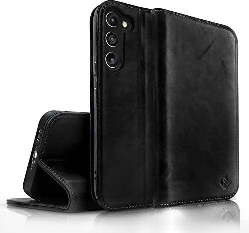 NALIA Echt-Leder Flip-Case kompatibel mit Samsung Galaxy S23 Hülle, 360 Grad Bookcase, RFID-Schutz, Klapphülle mit Kartenfächern und Magnetverschluss, Handyhülle mit Standfunktion, Farbe:Schwarz