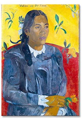 Pixxprint Glasbild, Wandbild auf Echtglas, Paul Gauguin - Frau mit Blume, 40x60 cm, inkl. Aufhängung und Abstandshalter