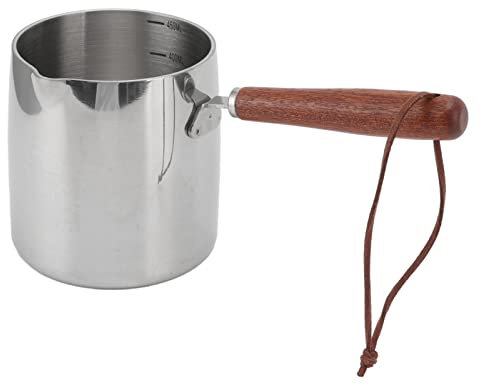 Small Saucepan, Butter Warmer Pot Even Heating 450ML 2 Pour Spouts Rustproof Stainless Steel with Wooden Handle for Milk for Chocolate for Leftovers