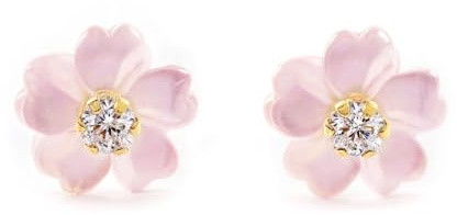 Mondepetit - Orecchini ragazza Madreperla Fiore Zircone 2 mm Oro Giallo 18K - Scatola Regalo - Certificato di garanzia