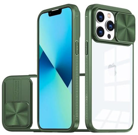 MHtech for iPhone 13 Pro Max Case with Camera Cover, Slim Fit Shockproof Protective Soft Bumper Case with Slide Lens Protection Designed for 13 Pro Max 6.7 inch (Green)