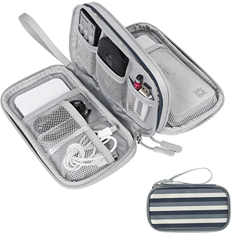 Skycase kabeltasche, kabeltasche organizer, kabeltasche organizer klein für Elektronische Accessoires USB Power bank Ladekabel, reise gadgets,19 x 11 x 5.5 cm,Blauer Streifen