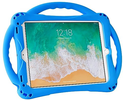 Adocham Kinderhülle für iPad 9,7 Zoll 2018/2017, Kinderhülle für iPad 6./5. Generation mit Ständer, Griff und Riemen, leichte stoßfeste Silikon-Kinderhülle für iPad Air&Air 2 (Blau)