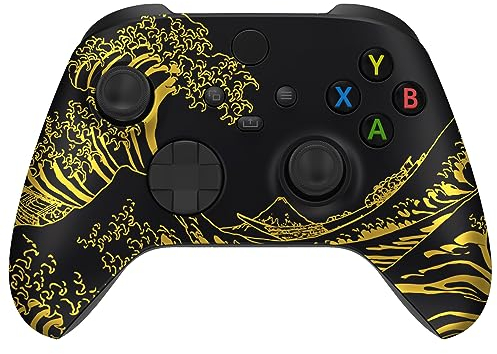 eXtremeRate Cover Frontale per Xbox Series X S Controller Model 1914,Scocca Custodia Copertura Ricambio per Xbox Series X S Joystick,Senza Controller-Grande Onda d'Oro Nera