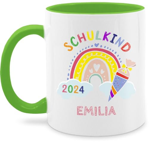 Tasse Tassen 325ml - Einschulung Schulanfang - Schulkind 2025 Regenbogen - 325 ml - Hellgrün - schulkinder geschenke mädchen personalisierte einschulungsgeschenke schulanfänger schultüte