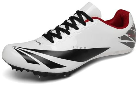 NGARY Spikes Leichtathletik mit 8 Nägel Herren, rutschfeste Jugendsportschuhe Sprint Wettkampf-Lauftraining Weitsprung-Leichtathletik-Sneaker,Weiß,47 EU