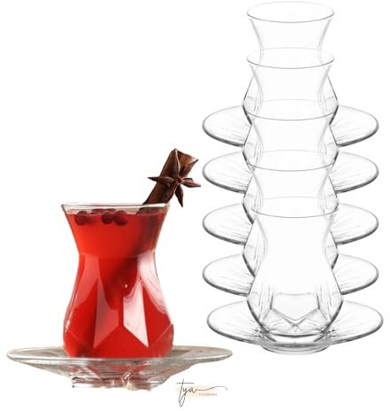 TYA I 12-teiliges Türkische Teegläser Hohe Qualität Alya Teeglas-Set mit 6 Teegläsern und passenden Teeuntertellern