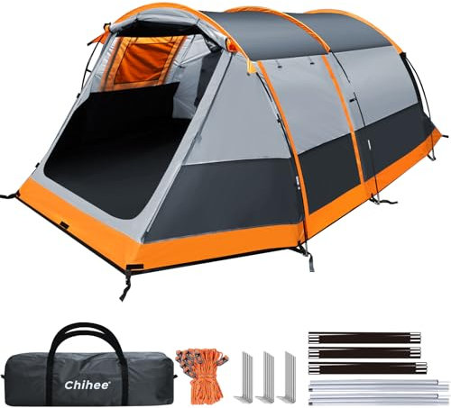 Chihee Tiendas de Camping Tienda Túnel Tienda Familiar 4 Personas con 2 Puertas Tienda de campaña Resistente a la Intemperie Tienda 4 Estaciones Doble Suelo Impermeable Porche con mosquitera Bolsa