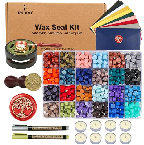 TRINIDa Wax Seal Stamp Kit with 24 Colors 624 Beads for Wedding Invitations
