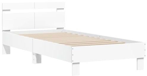 vidaXL Bettgestell, Bettrahmen mit Lattenrost, Bett Gästebett mit Kopfteil, Einzelbett Schlafzimmerbett Schlafzimmermöbel, Weiß 100x200cm