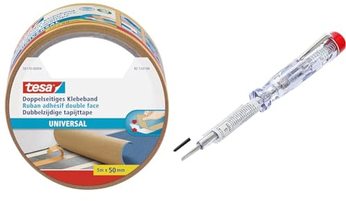 tesa Doppelseitiges Klebeband Universal & BGS 725, Spannungsprüfer, 200-250 V, 140 mm, Schlitz, Phasenprüfer, Stromprüfer, Schraubendreher, Schraubenzieher