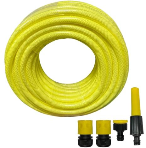 ADEPTNA Premium 25 Meter Garden Yellow Reinforced PVC Hose Pipe Reel Watering Hosepipe 3 Layer Hose with Nozzle and Fittings