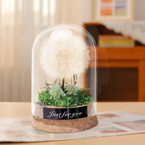DASIAUTOEM Wunscherfüller Geschenke für Frauen,Wunschblume Ewig haltbare Pusteblume im Glas,Echte Pusteblume Frauen Freundin Mädchen Mama Geburtstag Hochzeit Weihnachten Valentinstag (Grün)