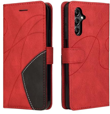 CXTCASE Handyhülle für Samsung Galaxy A25 5G Hülle, Flip PU Lederhülle Cover, Modisch Flip Case für Samsung Galaxy A25 5G Klapphülle Handytasche Schutzhülle, Rot