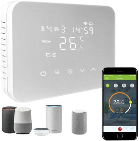 CRONOTERMOSTATO WIFI A BATTERIA SOFT TOUCH SMARTPHONE APP ALEXA TERMOSTATO CALDAIA DA PARETE O BOX 503 programmabile controllabile a distanza TUYA o Smart life CALDO/FREDDO (BIANCO)