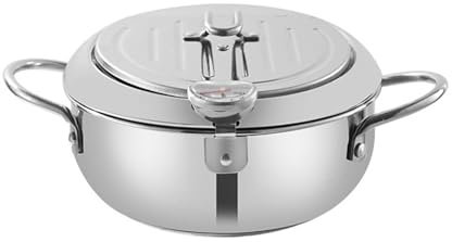 Felenny Deep Fryer Pot with Lid Deep Frying Pan with Oil Draining Rack Stainless Steel Fry Pot with Thermometer for Kitchen