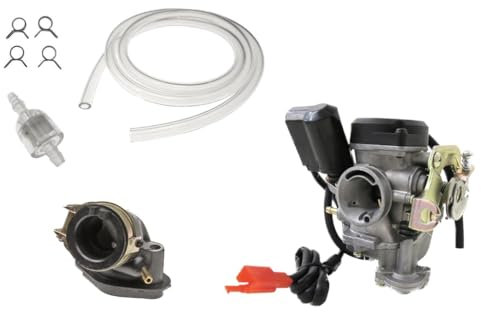 Vergaser + Ansaugstutzen + Benzinschlauch Set passend für Rex RS 400 450 460 500, Kymco Agility, Sachs 49er, Baotian – 50ccm GY6 4-Takt Roller