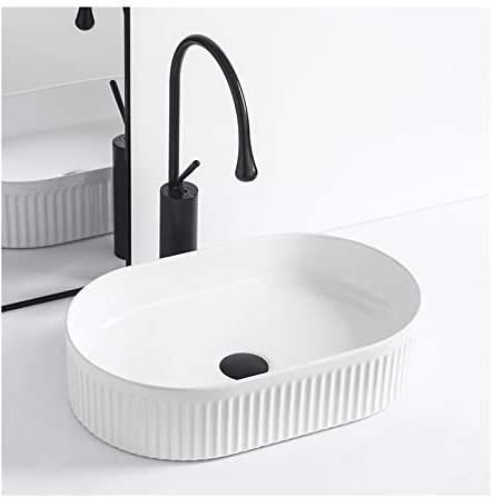 NSTVVEE Lavabo de baño, Lavabo de encimera de baño de 20 x 13, Lavabo de baño Blanco, Lavabo Moderno sobre encimera, Lavabo de tocador de cerámica de Porcelana, Lavabo artístico con grif