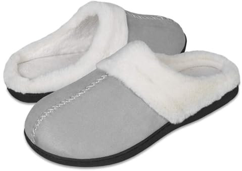 Pantuflas de invierno para hombre y mujer, espuma viscoelástica, cómodas, de felpa, para el hogar, Szlb Gris Claro, 36/37 EU