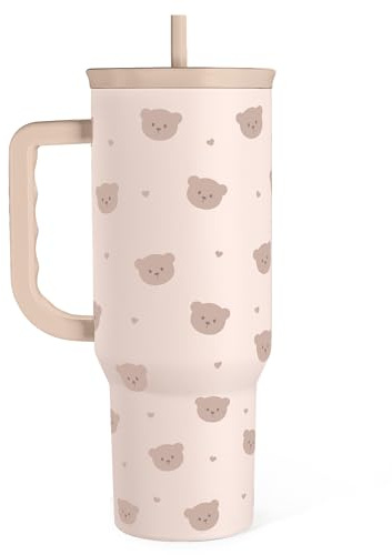 Bear Tumbler with Handle, Insulated Cup Stainless Steel Travel Mug Cup, Gifts for Women Girl, 40oz