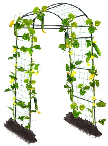 Yotoworth Enrejado de pepino para jardín para plantas trepadoras al aire libre, 6.5 pies de alto, soporte para plantas de arco, vid de uva, tomate, frijoles, patio trasero, para cama elevada, color