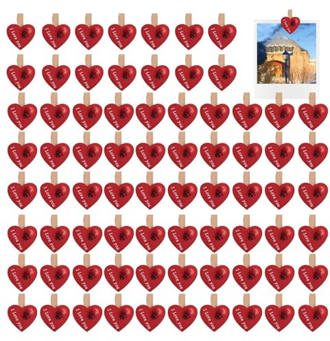 Mollette in legno con cuore, 100 mollette per bucato, a di coccinella, decorazione per foto, biglietti, dipinti