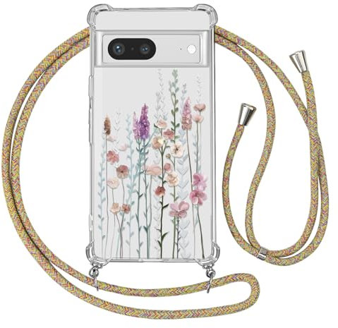 Ciciber Ttusy Handykette Hülle für Google Pixel 7 mit Band, Durchsichtig Muster Blumen Case Weiches Silikon Stoßfest Schutzhülle mit Kordel zum Umhängen Necklace HandyHülle für Google Pixel 7, 02