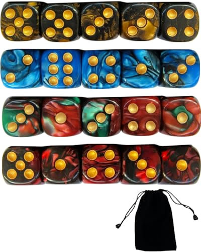 CULEB 20X Farben Würfel Set,4 Farben 16Mm W6 Würfel aus Acryl,Für Brettspiele, Tischspiele, Matheunterricht（Blau Schwarz, Rot Schwarz, Schwarz Gold, Rot Grün）