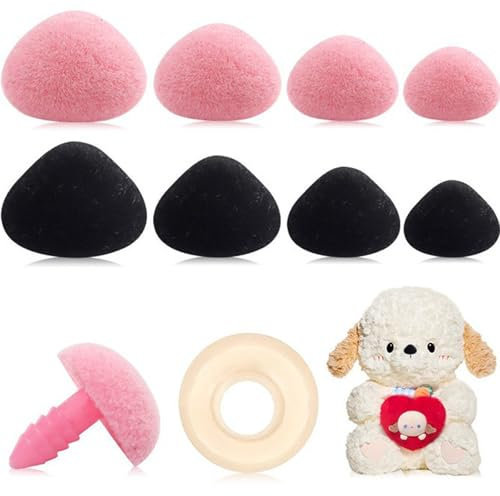24 Stück Sicherheitsnasen für Häkeltiere, Beflockung Kunststoff Sicherheitsnasen für Tiere Schwarz Braun Rosa, Puppennasen mit Unterlegscheiben für Hunde, Hund, Hase, Marionetten, DIY Handwerk
