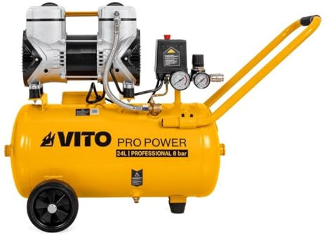VITO - Compressore d'aria portatile silenzioso 24L 2CV / 1,5 kW Gonfiatore pneumatici auto cantiere senza olio 8 bar