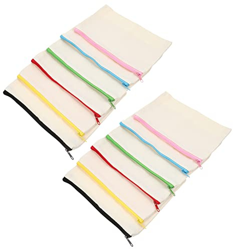 HORIALENCE 12 Stück Teiliges Leere Canvas Kosmetiktaschen mit Reißverschluss DIY Basteltaschen für Reisen und Aufbewahrung von Kosmetik Toilettenartikeln und Mehr