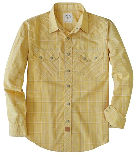 Dubinik® Chemise Homme Manches Longues Bouton Pression Léger Carreaux Vintage Western Cowboy Travail Poche