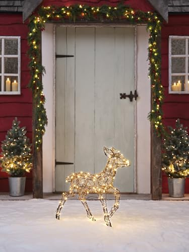 Lights4fun Studley-Rattan-Kitz mit 110 LEDs | Weihnachtsbeleuchtung | strombetrieben & Timer | wetterfest für Garten außen | Höhe 60 cm