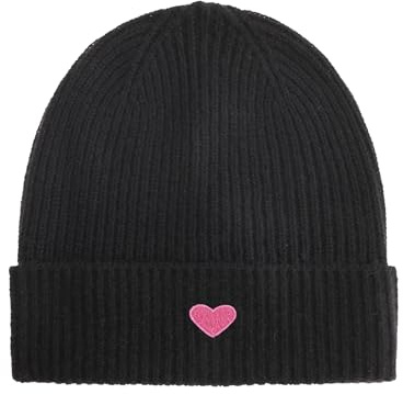 Zwillingsherz 100% Kaschmir Umschlag-Mütze mit Herz-Patch – Strickmütze – Hochwertige Wintermütze One Size – Weiche & warme Beanie für Damen – Premium Qualität für Herbst, Winter & Frühling