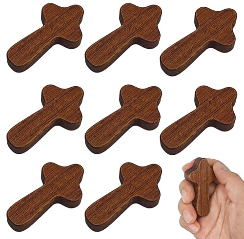 Youery 8 Stück Holzkreuz,Handschmeichler Holz Kreuz Handgehaltenes | Kreuz Aus Holz Tragbar Mutmacher Geschenk für Taufe Kommunion Andachtsgebete Meditation (Braun)