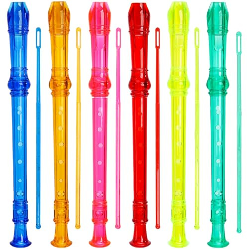 ZEAYEA 6 Pack Soprano Recorder Instrument, 8 Hole German Style Fingering Descant Flute, Detachable Recorders with Cleaning Rod and Fingering Chart for Beginners, Band, Party, 6 Color