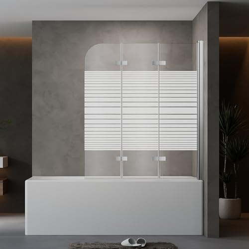 AQUENITH 140x140cm Duschwand für Badewanne 3-teilig Faltbar Duschtrennwand | Faltwand Badewannenaufsatz Duschabtrennung 6mm Sicherheitsglas ESG Glaswand,Hebe-Senk-System