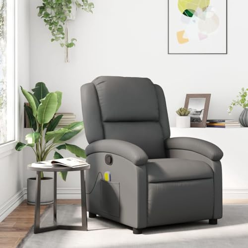 QUAHEAS Fauteuil de massage en cuir synthétique gris avec vibration à 6 points, fonction de relaxation manuelle, poche latérale, dossier réglable, pour salon et chambre à coucher, fauteuil TV