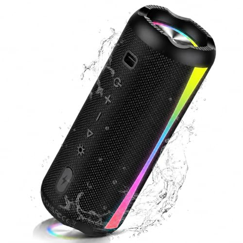 dotn Bluetooth Lautsprecher, Musikbox Bluetooth 5.4 mit RGB Lichter, Tragbarer Lautsprecher Freisprechfunktion für Phone, 20h Akku, IP7 wasserdicht Fantastischer Sound Geeignet Outdoor/Garten/Sport